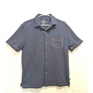Tommy Bahama Mens M Navy‎ Supima Cotton Short Sleeve Button Front Shirt Pocket